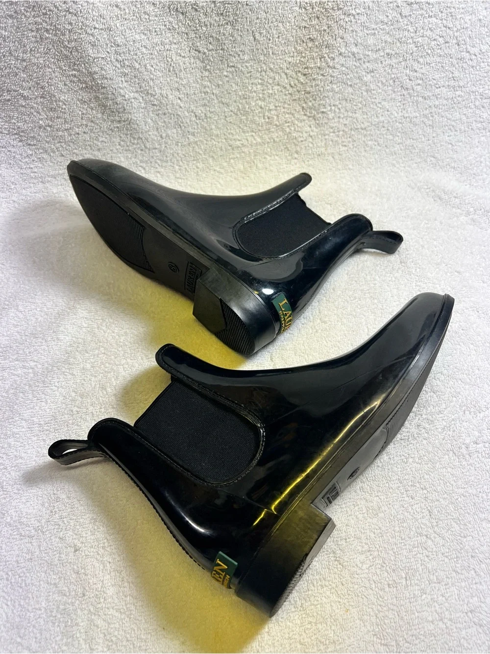 Ralph Lauren Black Rain Boots Chelsea Style Women’s Size 8